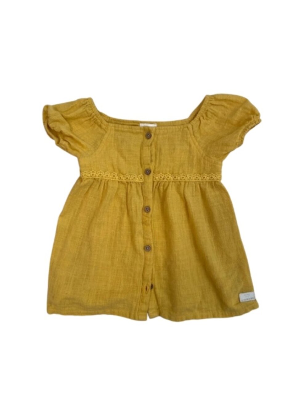 Koalakids mustard yellow linen blend size 4T babydoll button up puff sleeve top
